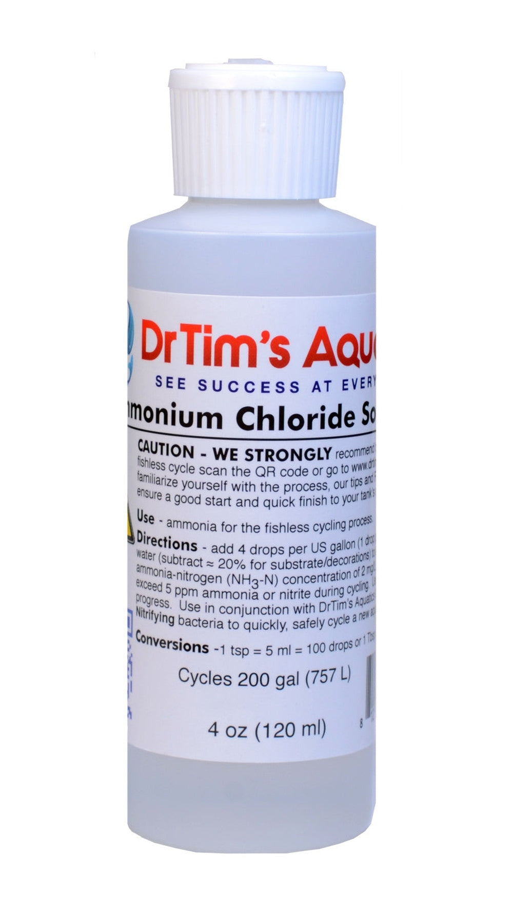 Dr. Tim's Aquatics Ammonium Chloride Solution for Fishless Cycling 1ea/4 fl oz Aquarium Additives Dr. Tim's