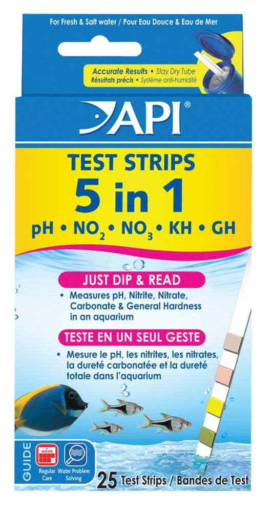 API 5-in-1 Freshwater Aquarium Test Strip, 25ct Fish Supplies API