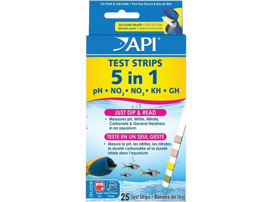 API 5-in-1 Freshwater Aquarium Test Strip, 25ct Fish Supplies API
