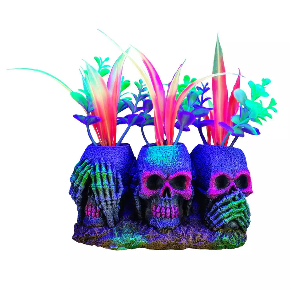 Marina iGlo Ornaments, 3 Skulls with Plants 3"7.5cm fish supplies marina 