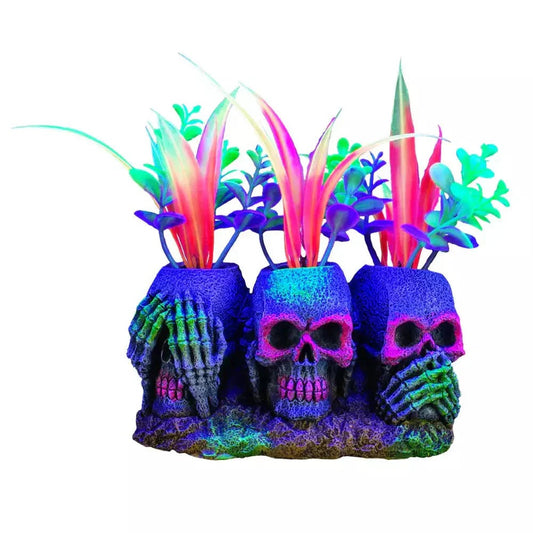 Marina iGlo Ornaments, 3 Skulls with Plants 3"7.5cm