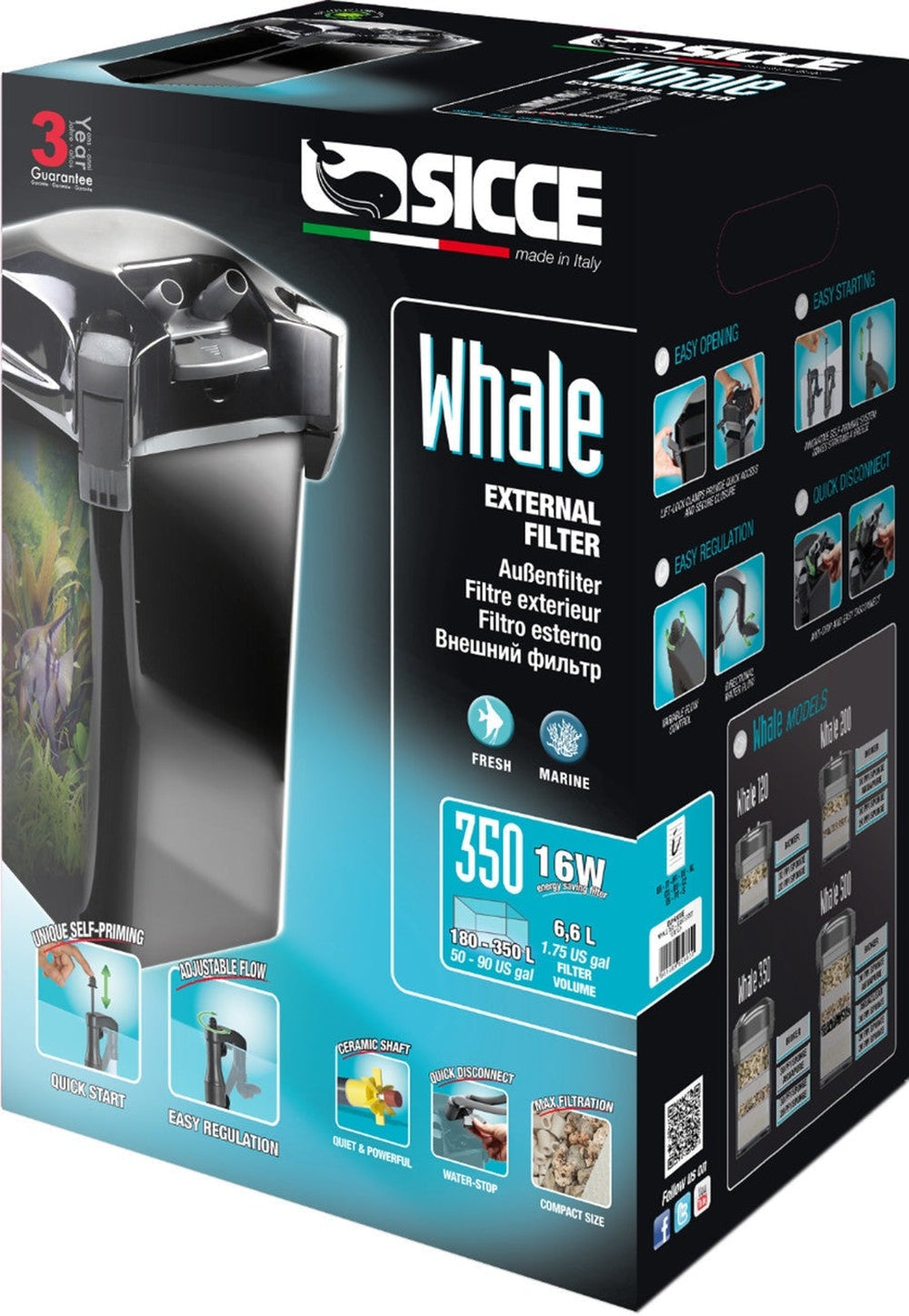 Sicce WHALE 350 Canister Filter - up to 90 gallon aquariums - 330 GPH 1ea Animals & Pet Supplies > Pet Supplies > Fish Supplies SICCE