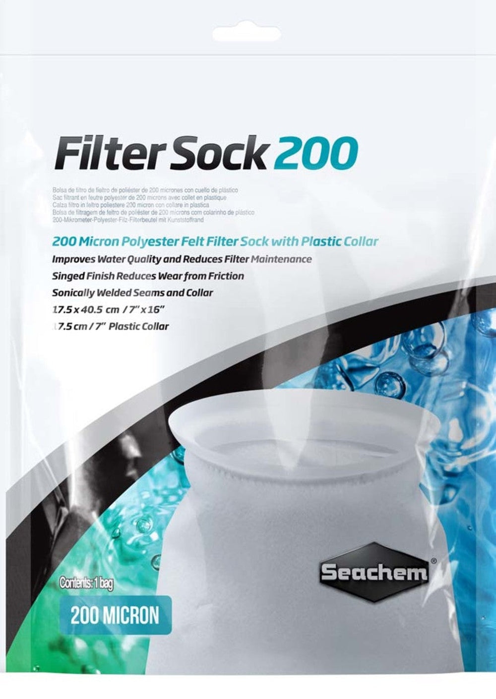 Seachem Laboratories Welded Filter Sock with Plastic Collar White 1ea/7 In X 16 in, Large 200 micron