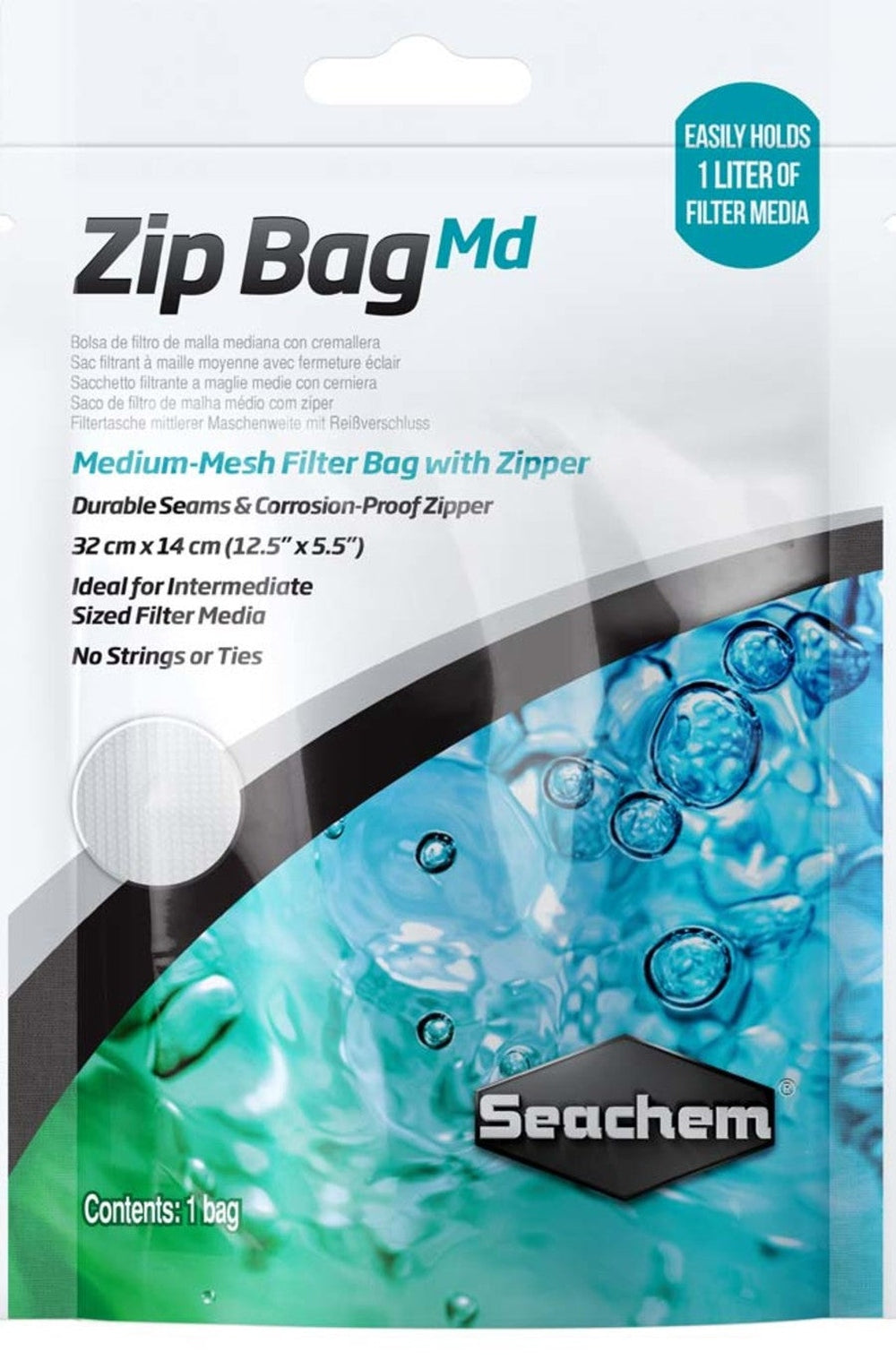 Seachem Laboratories Mesh Filter Bag with Zipper White 1ea/12.5 In X 5.5 in, Medium-Mesh Fish Supplies Seachem